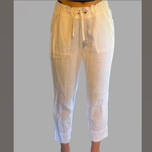 Athleta white crop flowy linen pants